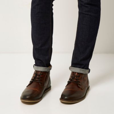 Brown leather lace up desert boots